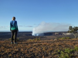 Shailyn running along a volcanoe crater